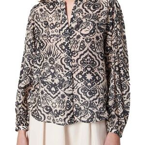 CHUFY Gardenia Blouse Black and Cream Printed Long-Sleeve msrp$350